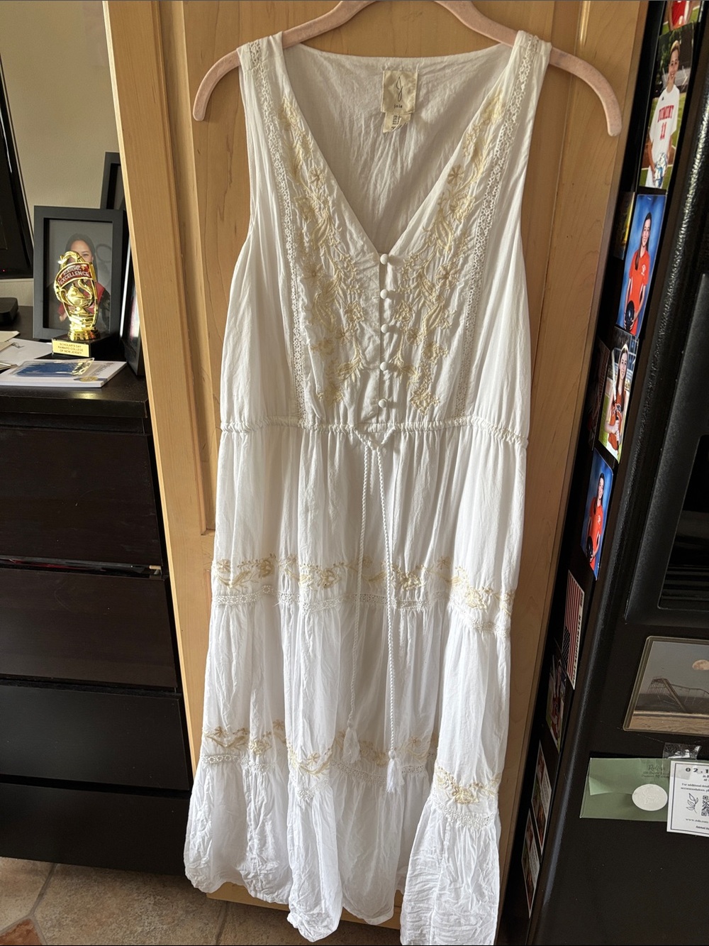 Joie Ladies White Cotton Cream Embroidery Dress-S